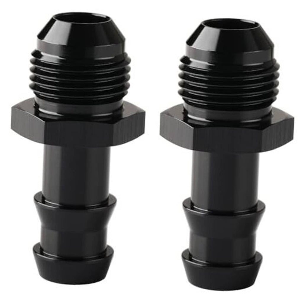Black 8AN male flare-to-1/2 hose barb straight fitting, threaded connector set