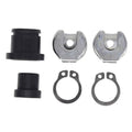 Manual shift cable bushing repair kit parts: black sleeves, metal clamps, retaining rings