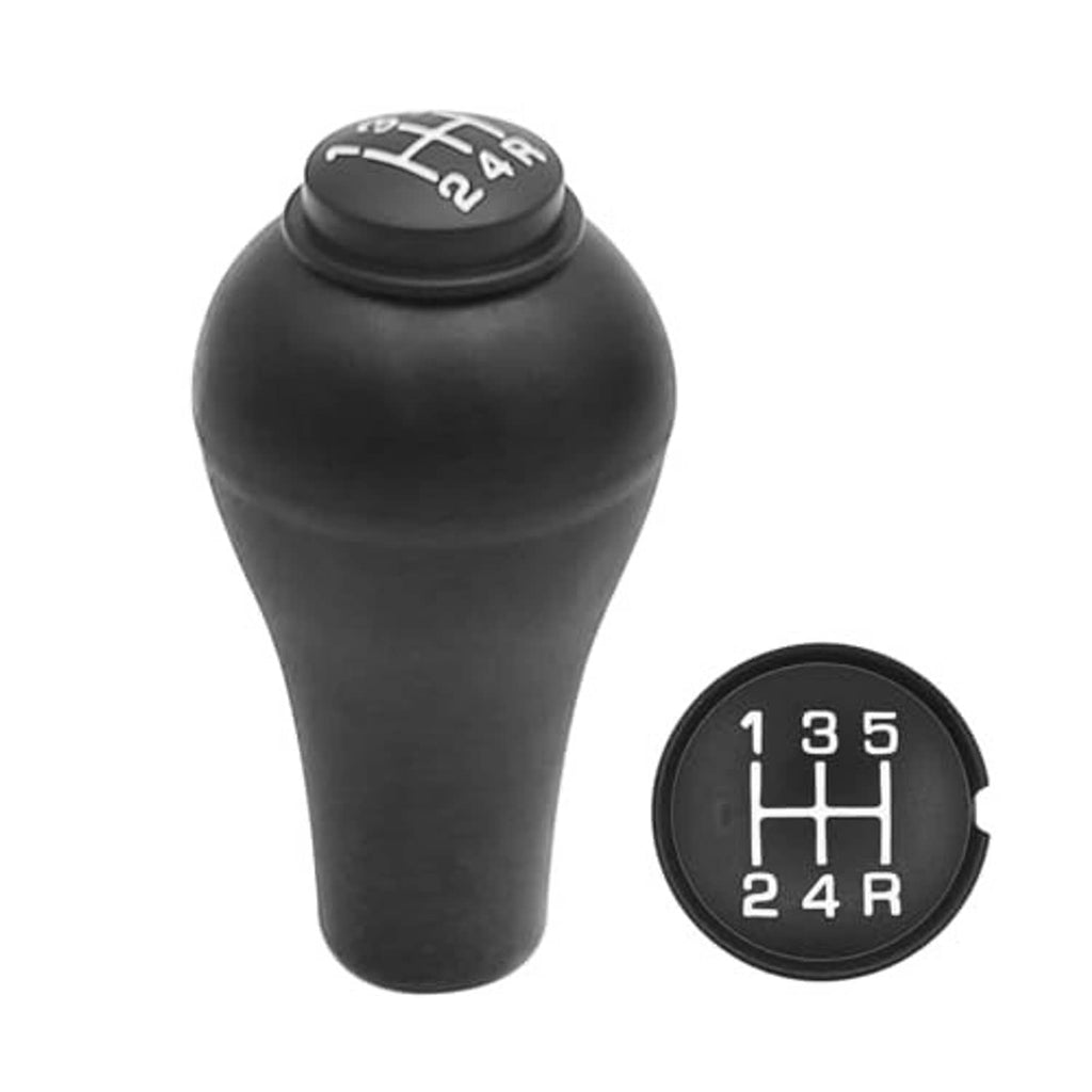 Black shift knob with removable cover showing 5-speed gear pattern