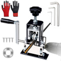 Manual wire stripping machine with black housing and silver handle, plus wire guide tools