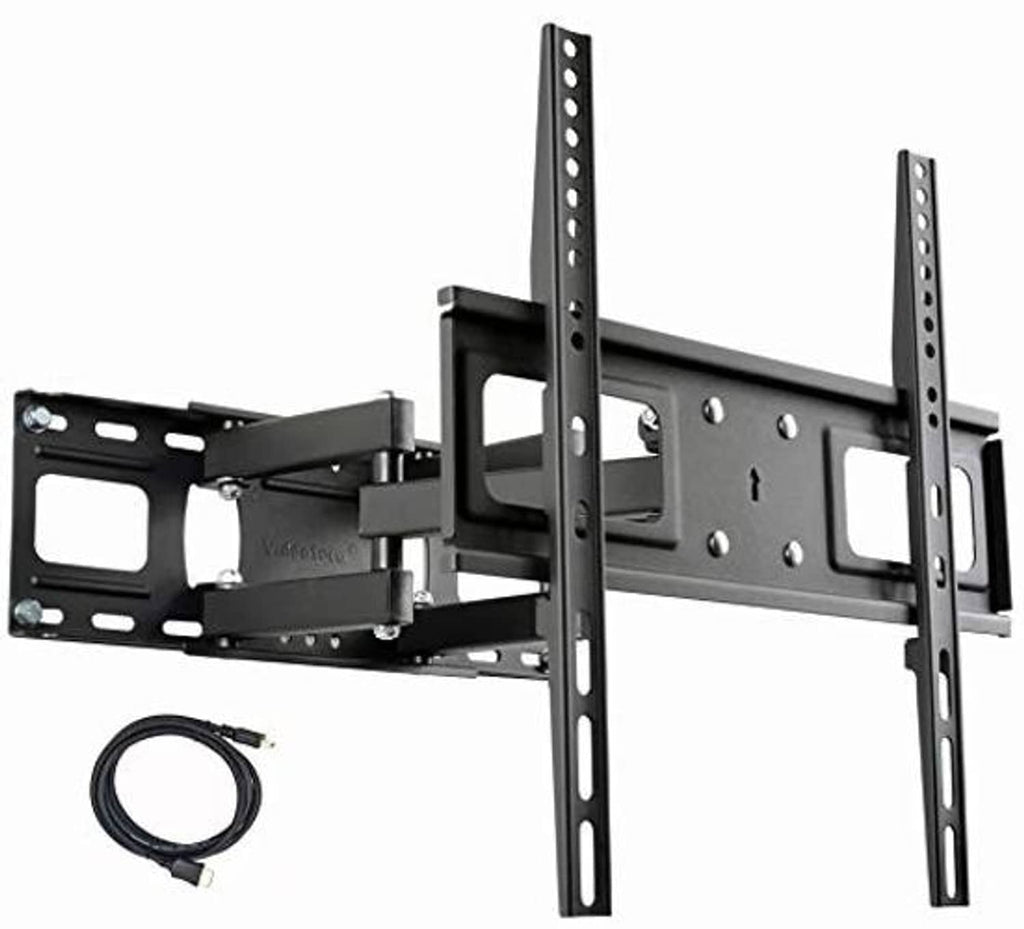 TV wall mount bracket with tilting arm assembly and included hardware pieces