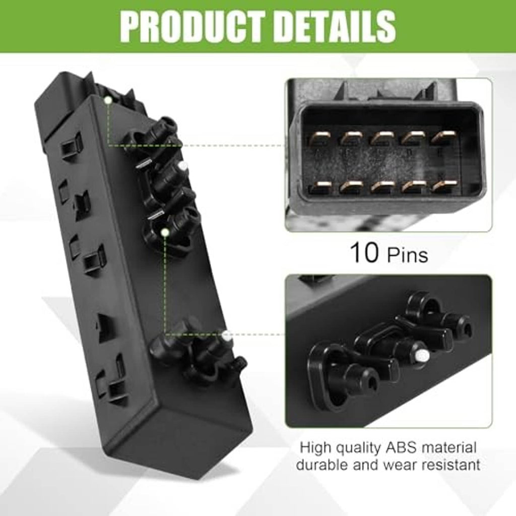 Power seat switch backplate with 10-pin connector and side terminal blocks