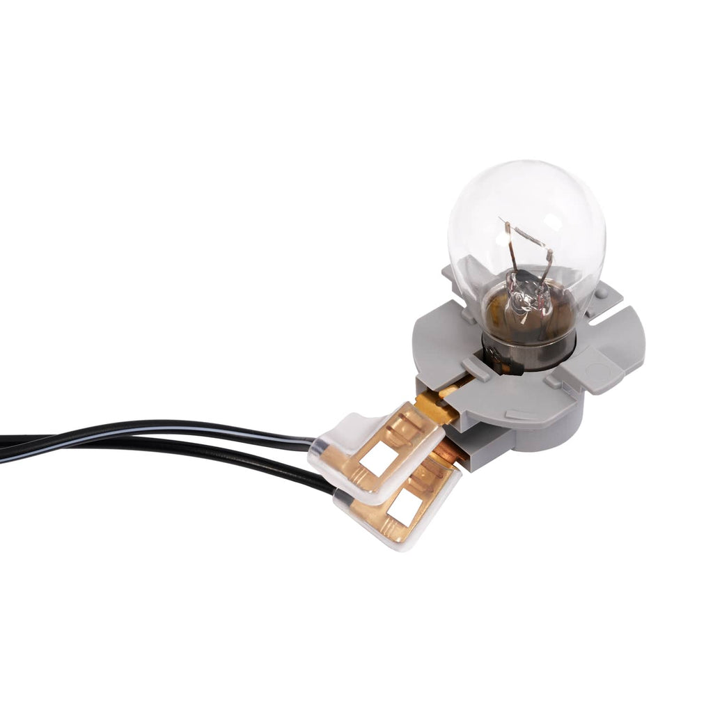 Headlight bulb with socket and wiring harness, clear lens cap and metal base