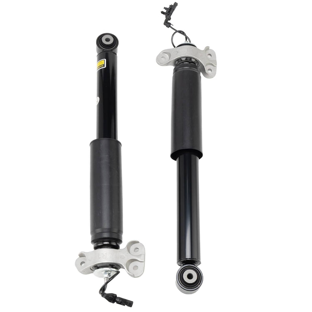 Pair of rear shock absorber struts with flange mounting brackets and black shocks