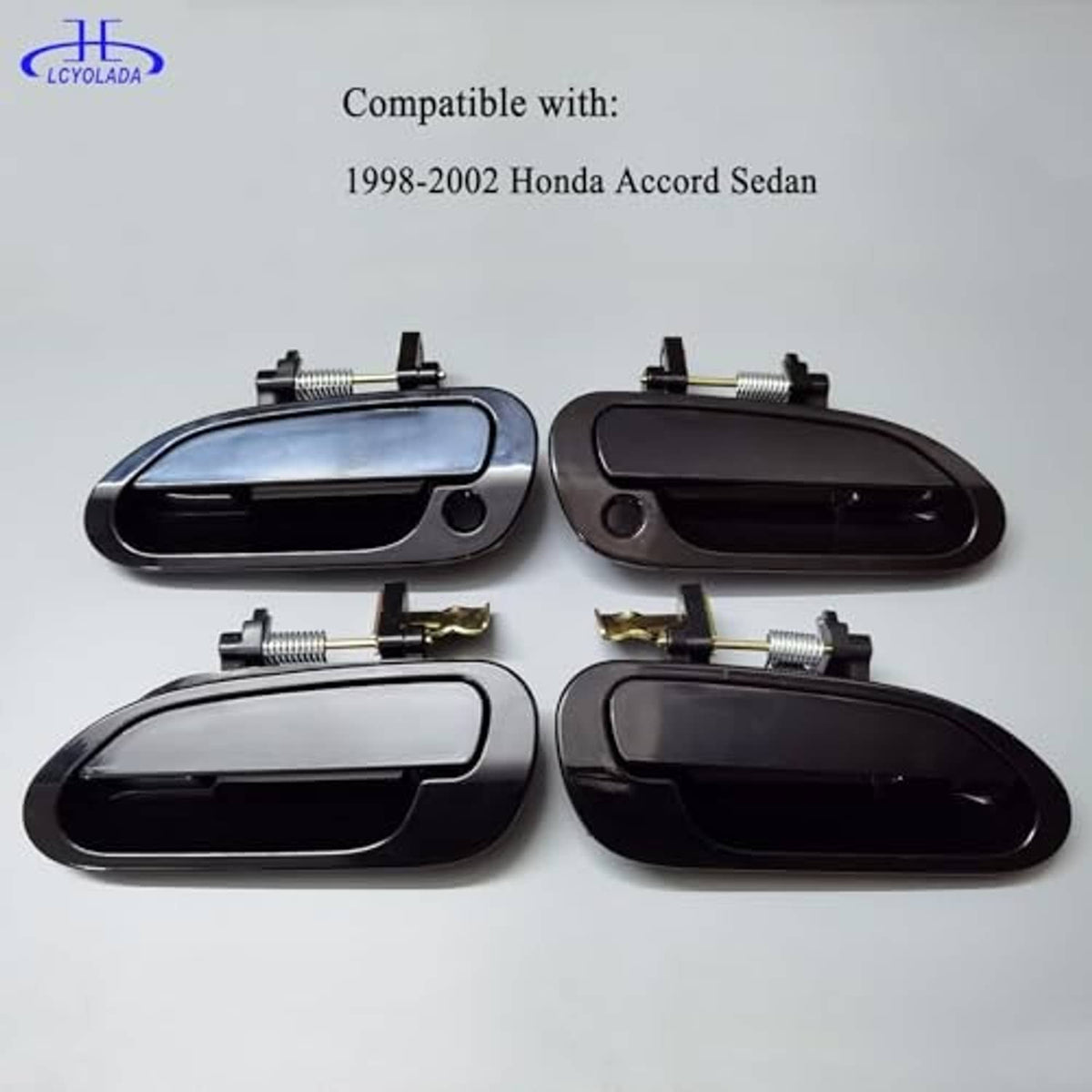 Set of 4 exterior door handles in black, arranged in pairs with mounting pegs