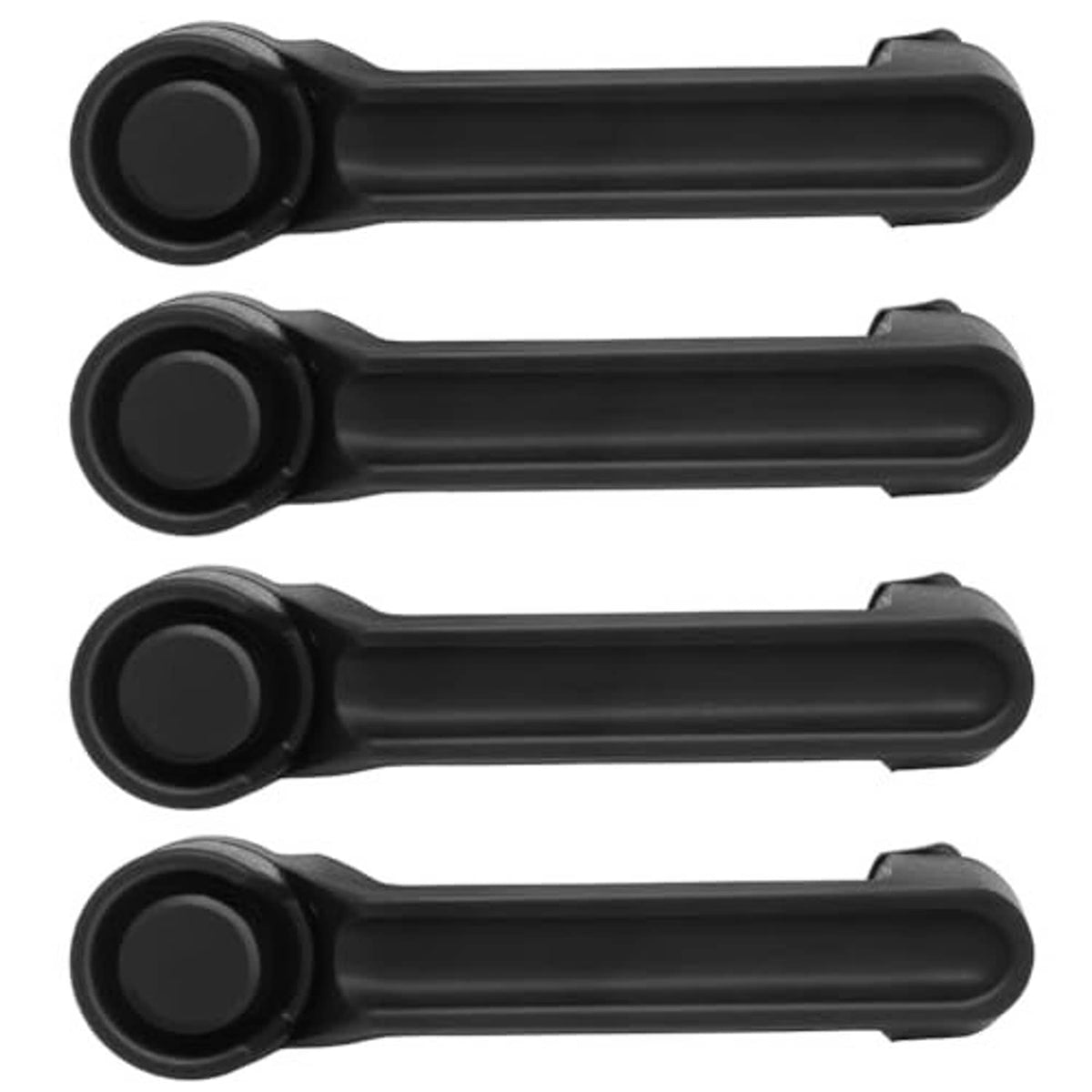 Set of four black exterior door handles, angled profile with round bezel ends