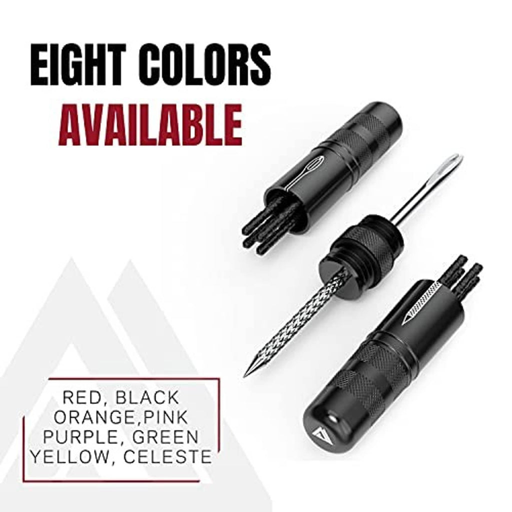 Tubeless tire repair tool in multiple colors with metal tip and spare needle tool