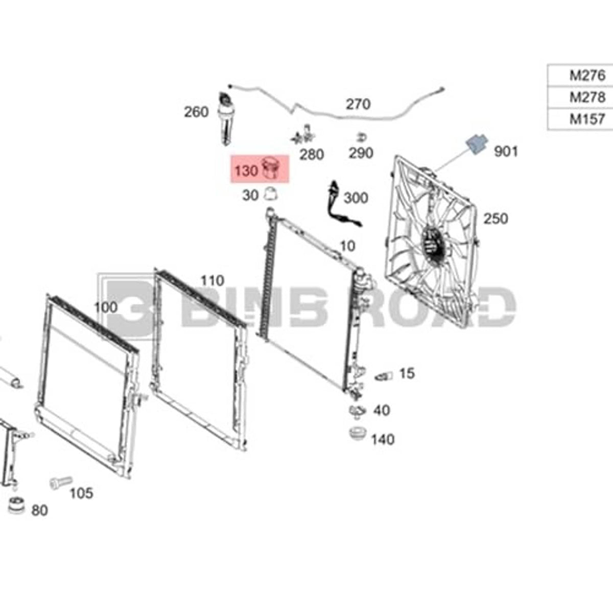 Illustrated radiator mount bracket parts diagram with numbered components