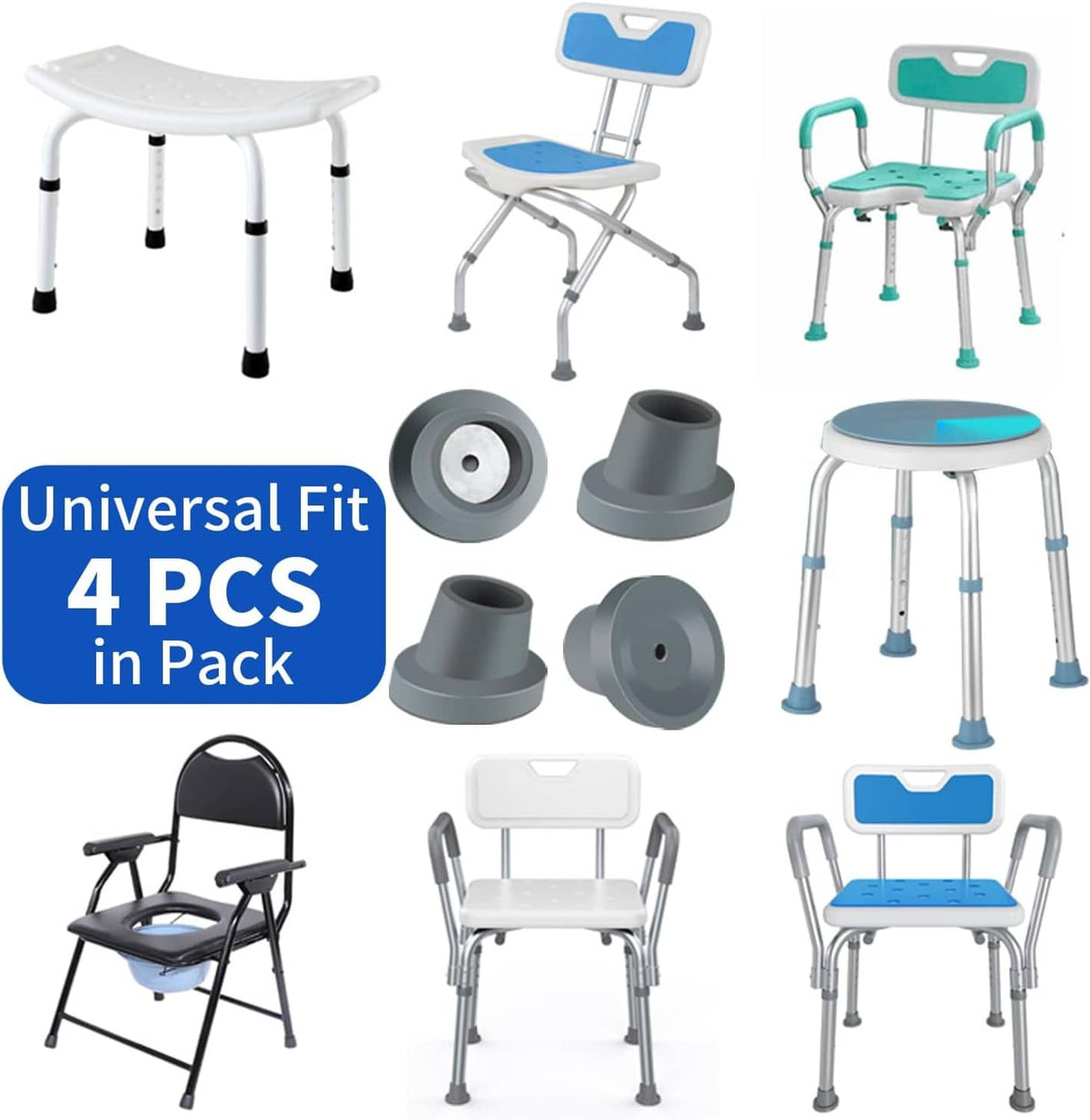 4-pack gray replacement shower chair feet tips for universal fit