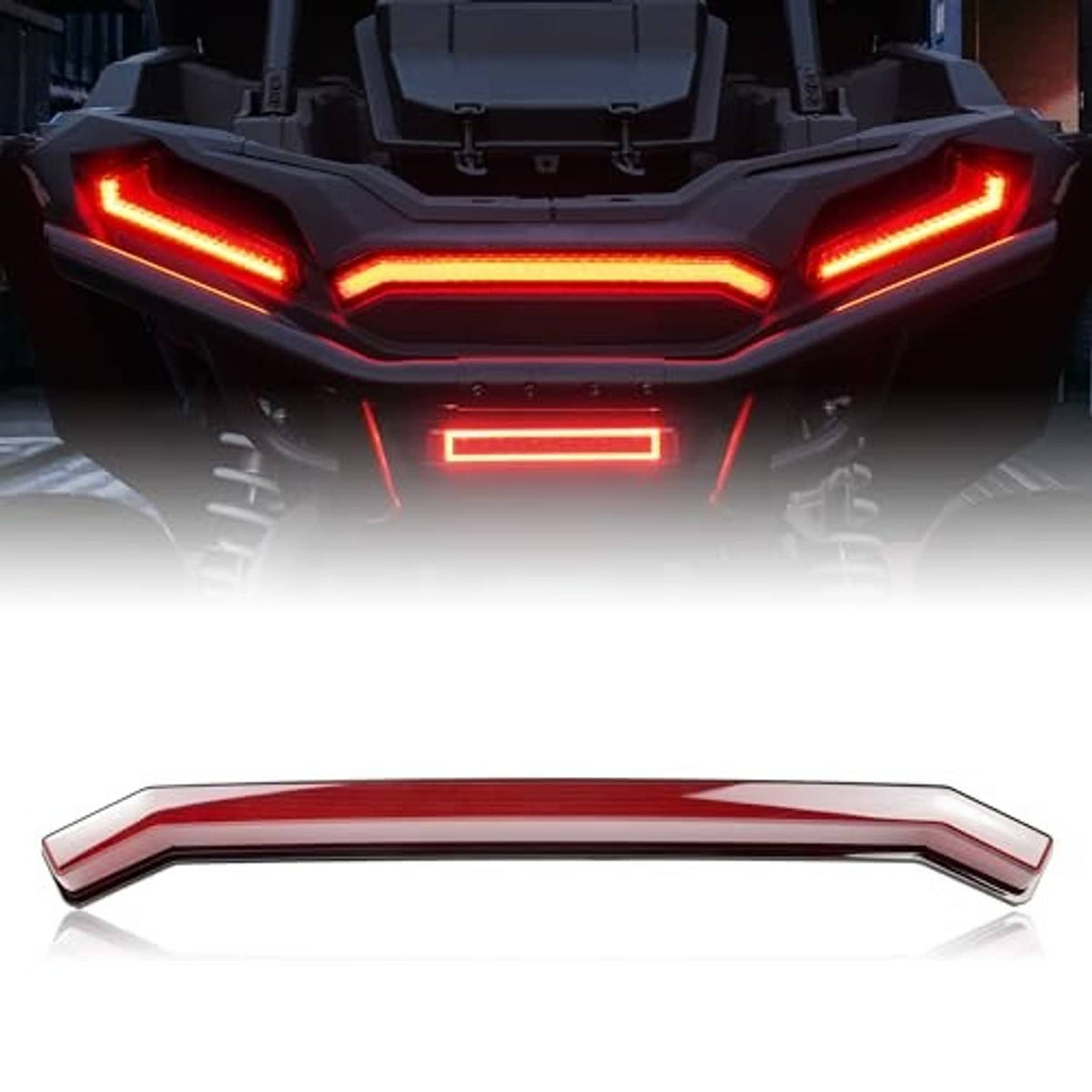 UTV rear center tail light lens, red translucent cover with glowing LED bar