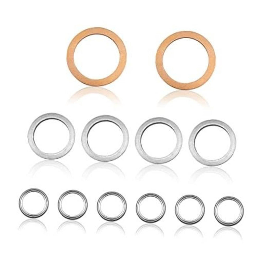 Assorted differential crush washer gaskets, copper and silver round rings set