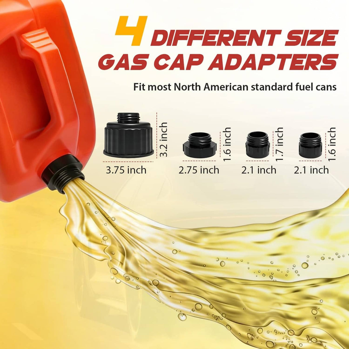 Red fuel transfer pump nozzle adapter sizing over fuel with splash pattern