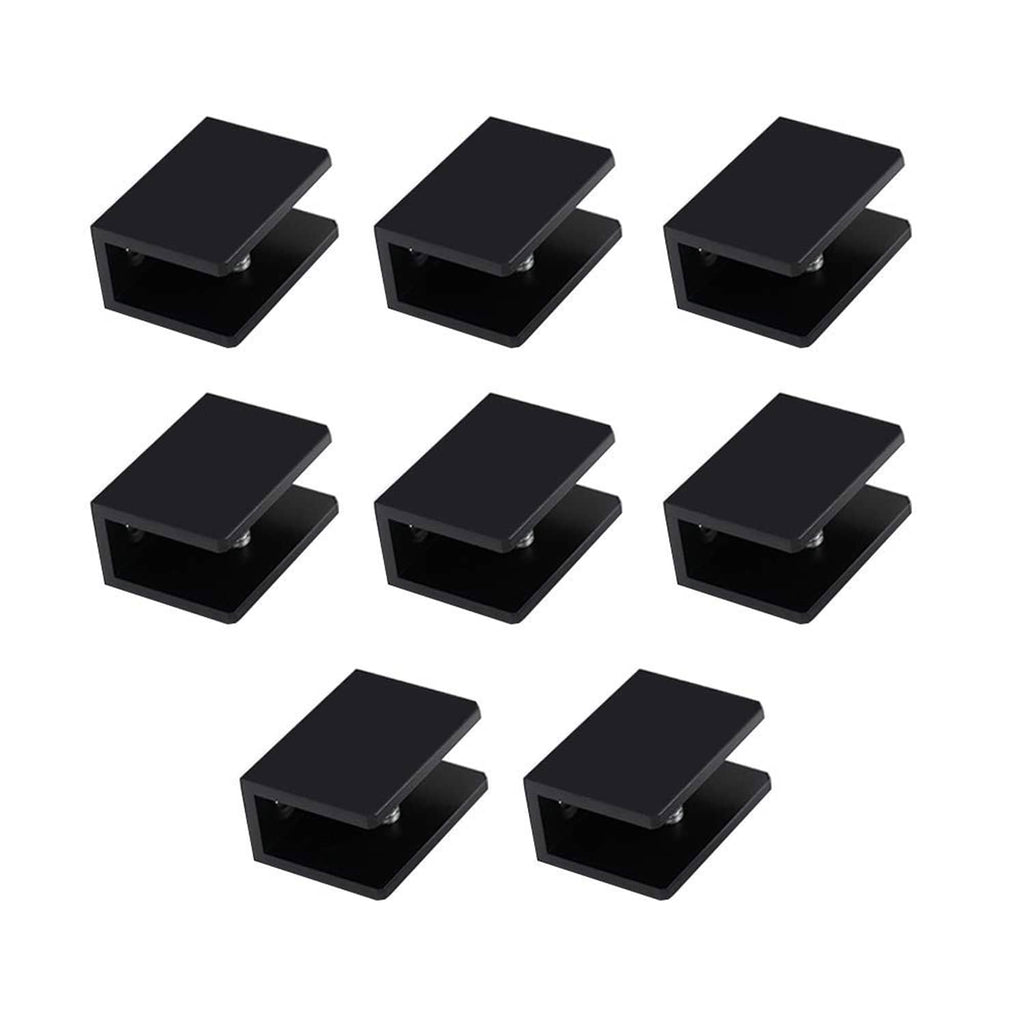Pack of 8 black square glass shelf clamp clips, aluminum alloy holder with open base