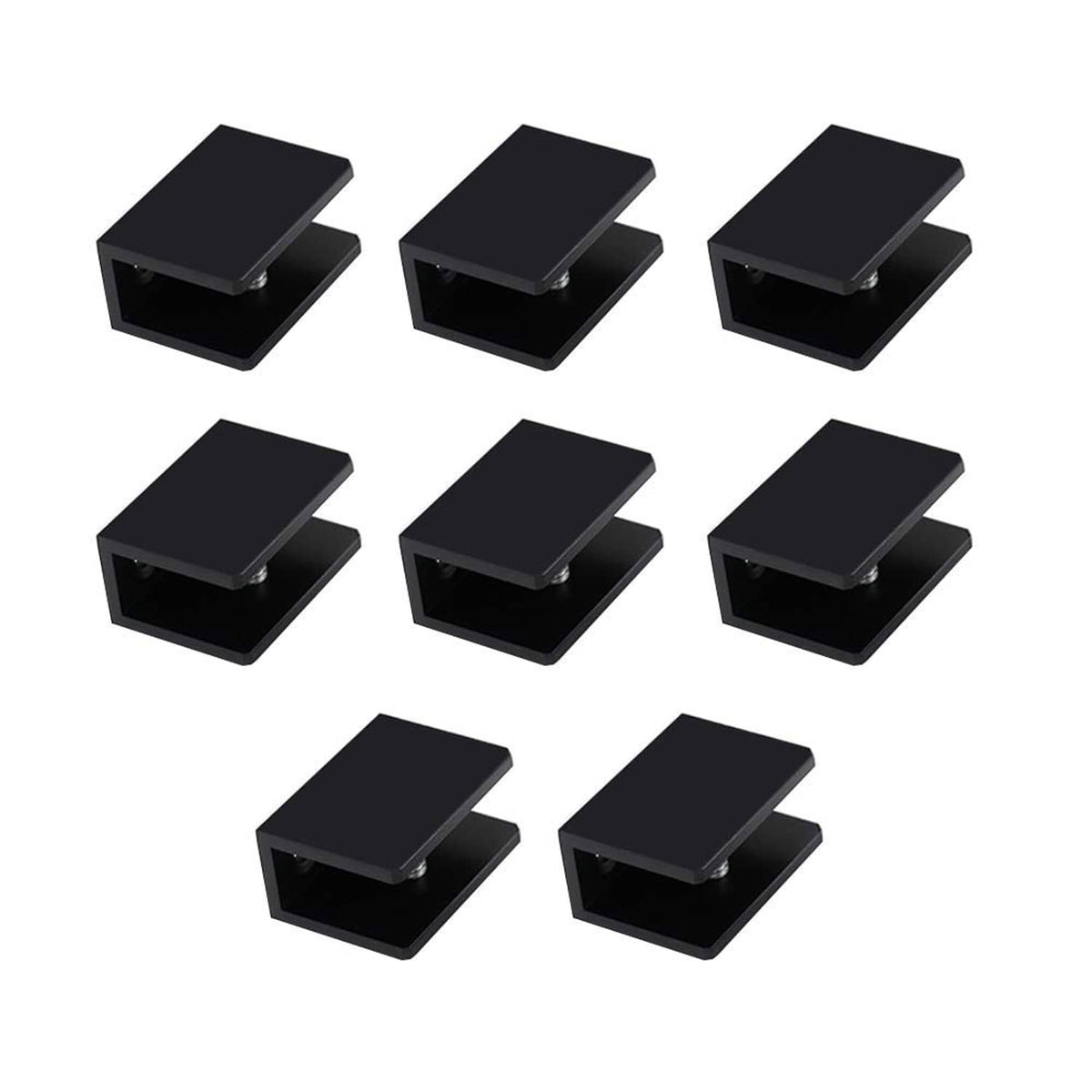 Pack of 8 black square glass shelf clamp clips, aluminum alloy holder with open base