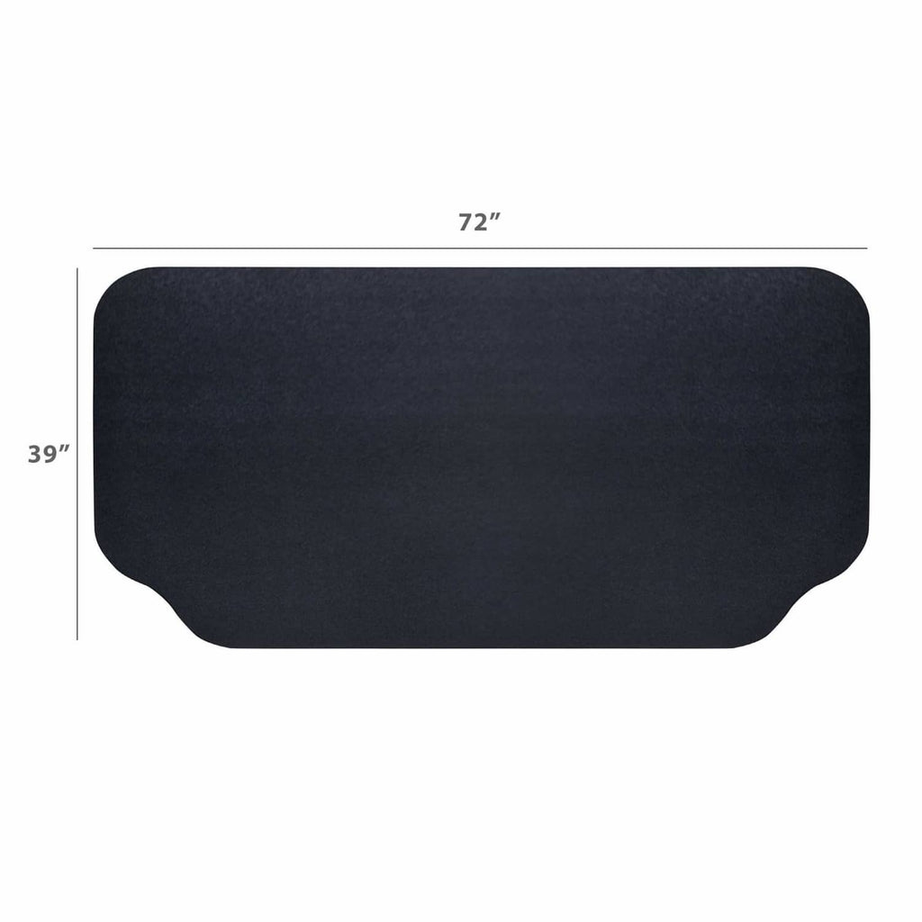 Black rubber grill mat, rounded rectangle shape, 39 in x 72 in size