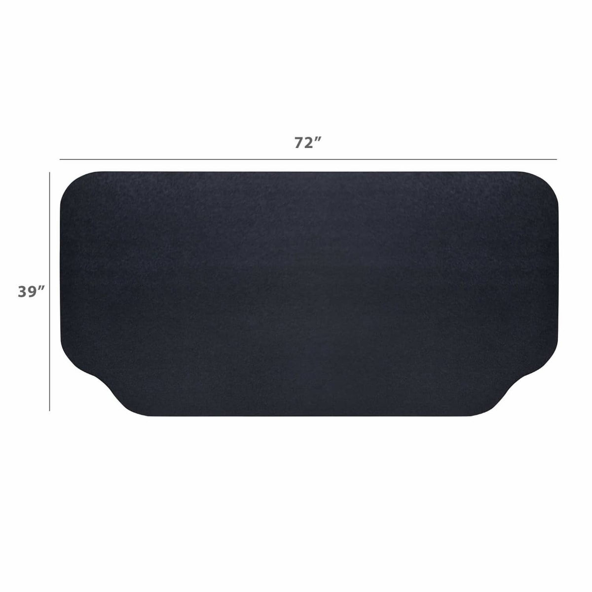 Black rubber grill mat, rounded rectangle shape, 39 in x 72 in size