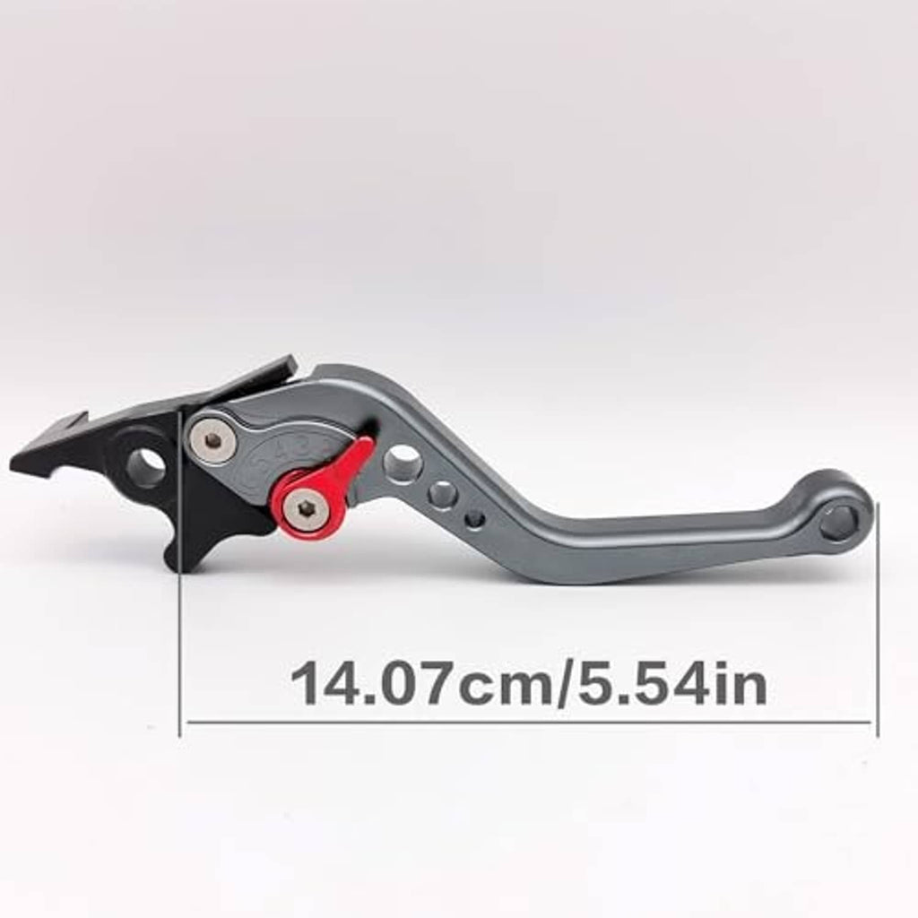 Motorbike brake lever, 14.07 cm, gray adjustable arm with black bracket and red pivot