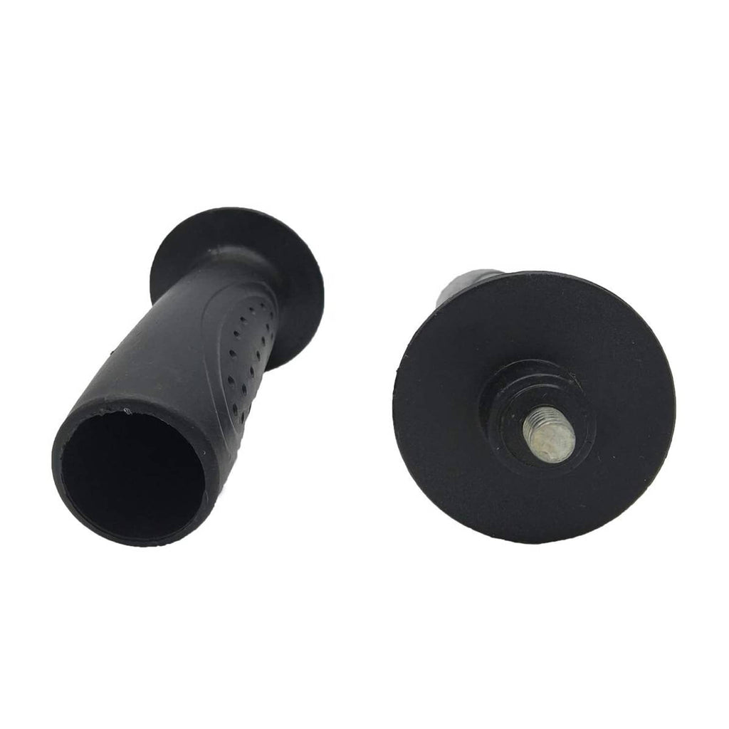 Angle grinder side handle end caps, black rubber, visible bolt thread insert, 2-pack