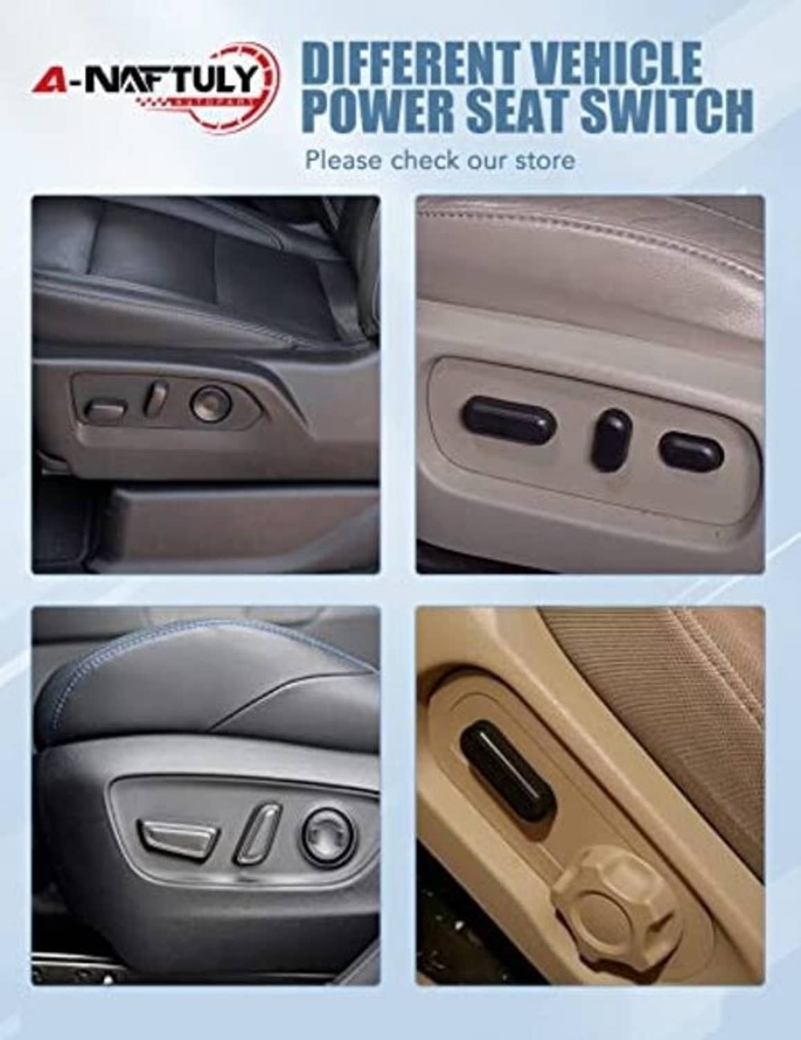 Power seat switch shown with different vehicle interior control panels