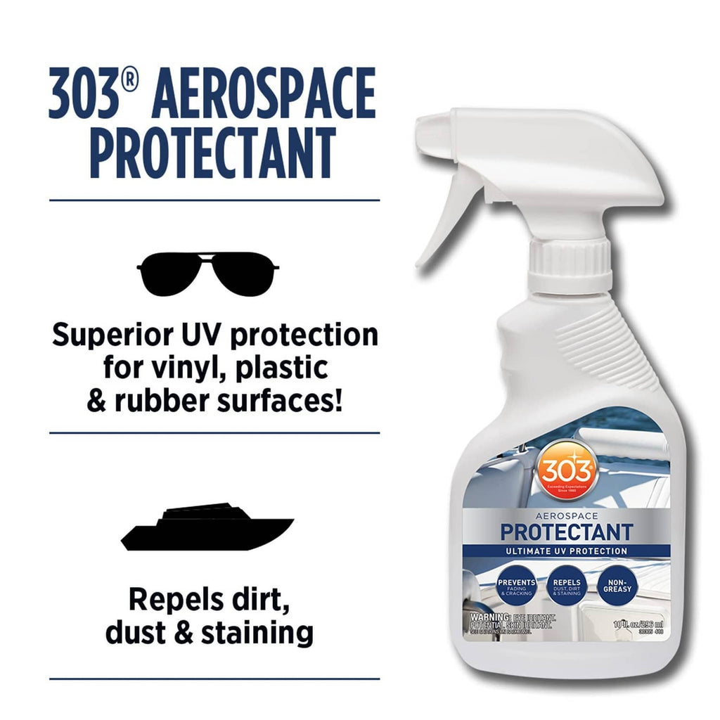 Aerospace protectant UV spray bottle with white trigger