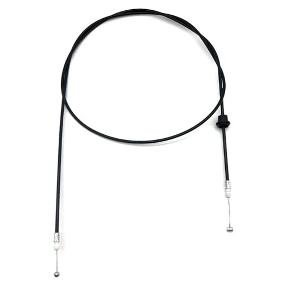 Black cable with metal terminals and small black connector for hood latch control