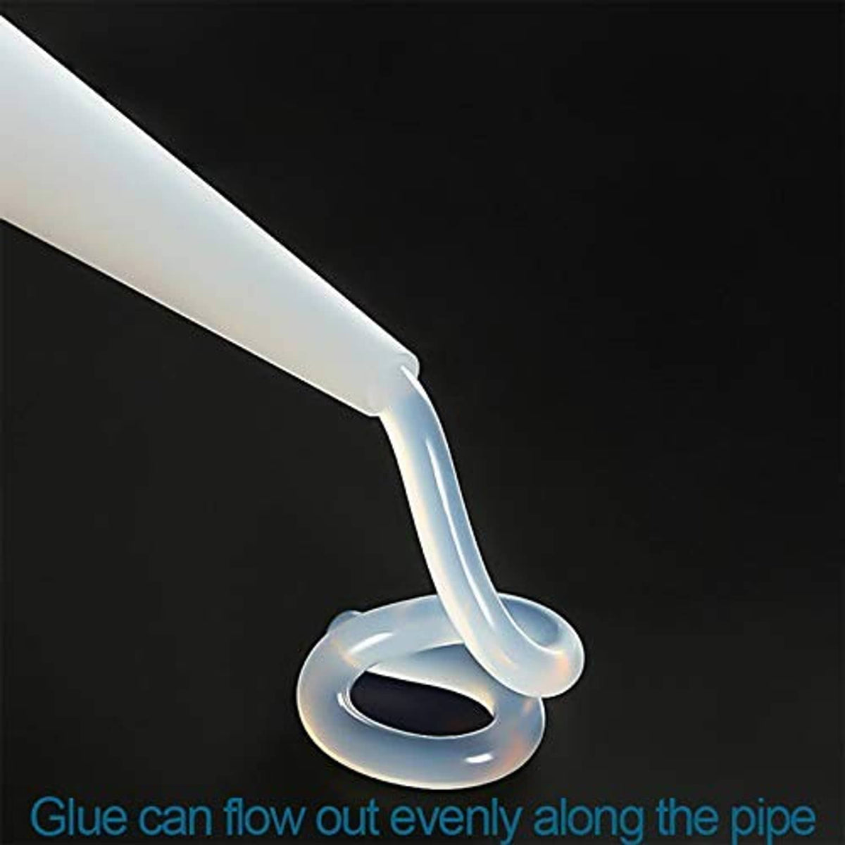 Plastic caulk nozzle tip extender with curved flow spout opening