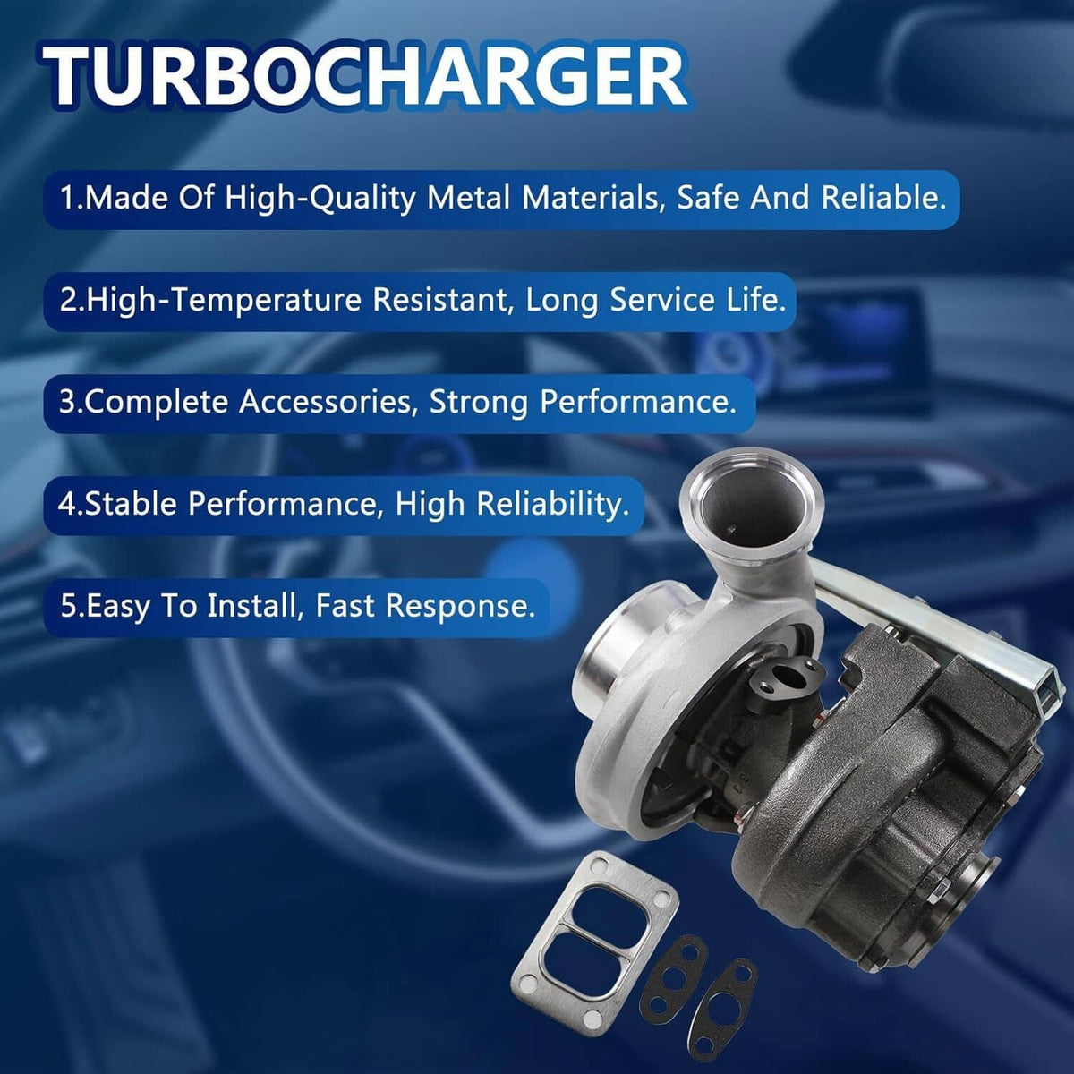 Turbocharger HX35W silver metal housing with compressor inlet and mounting flange