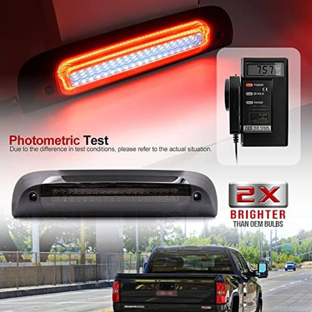 LED third brake light replacement with glowing red light bar and clear lens