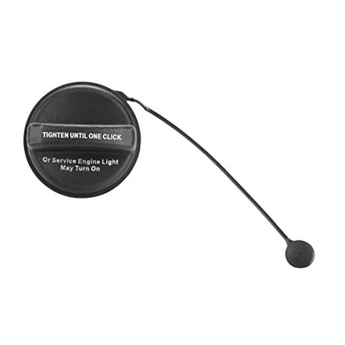 Black fuel tank filler cap with tether cord and locking tab
