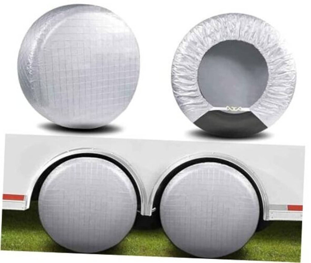 Silver reflective round tire cover with center opening and black inner lining