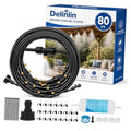 Outdoor patio misting cooling system kit with black hose and brass nozzles