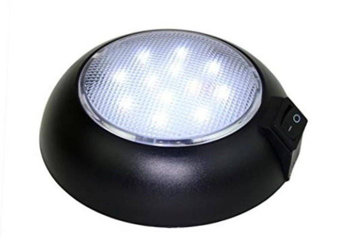 Black battery LED dome light with cool white lens and side power switch