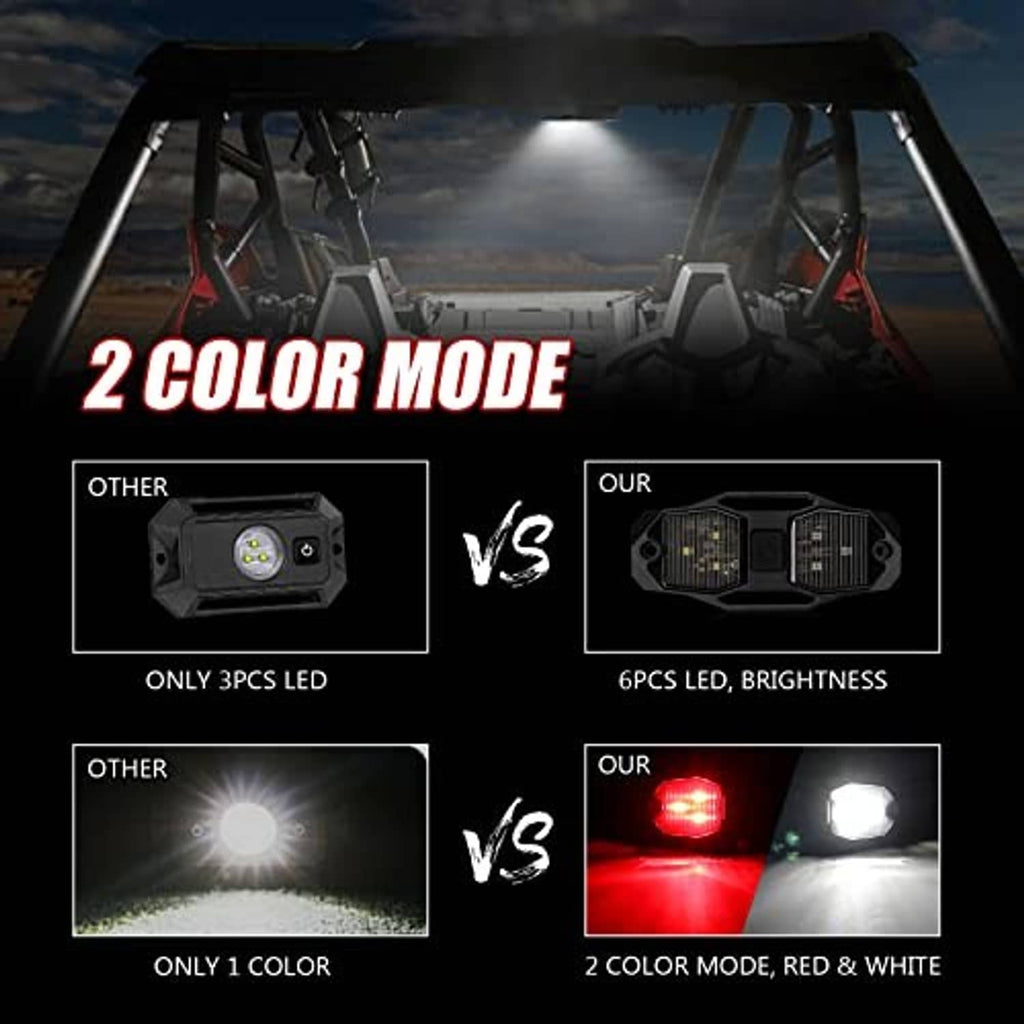 Dual-lens LED UTV doom light with black housing, featuring bright illuminated LEDs