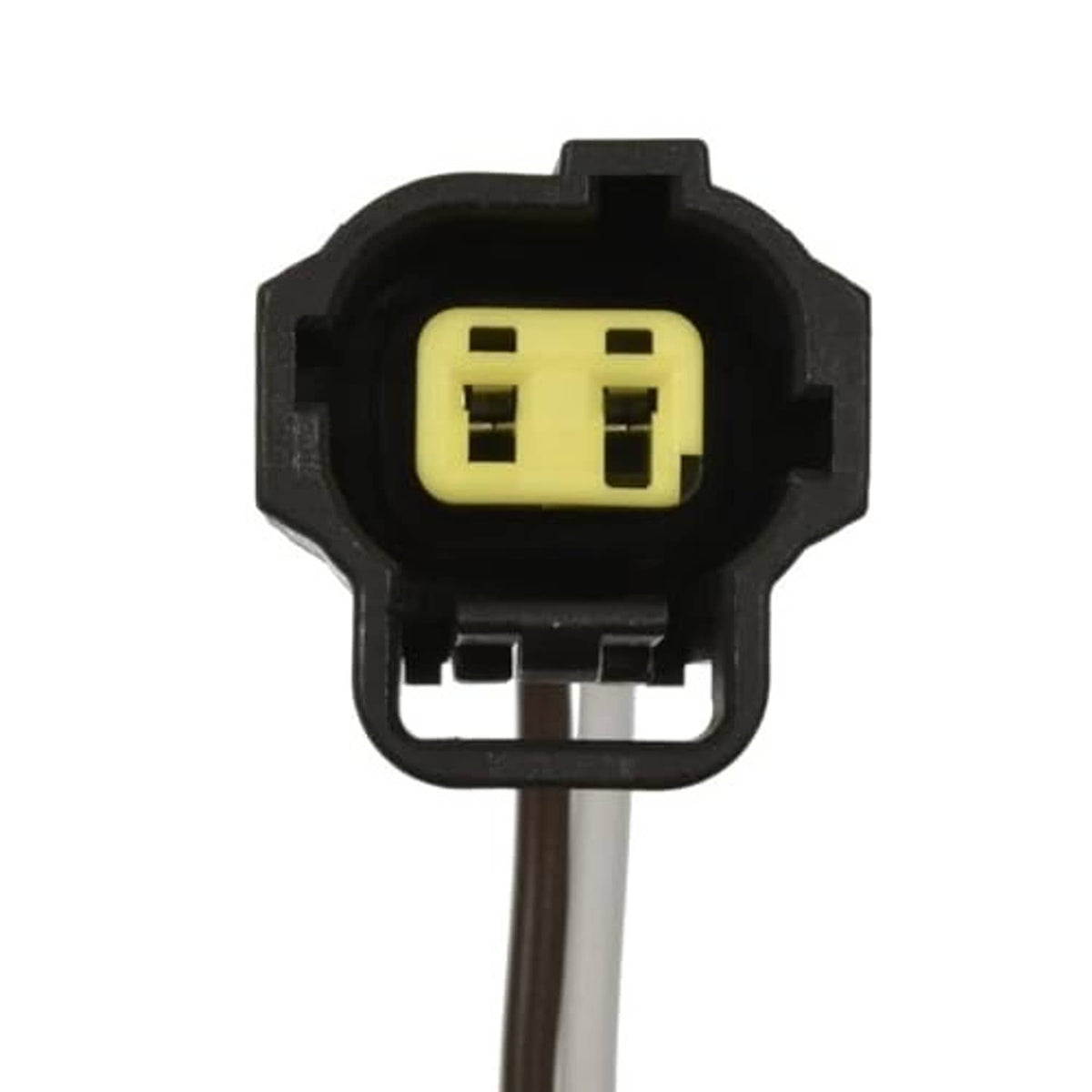 2-pin yellow plug pigtail connector with black latch and two wire leads
