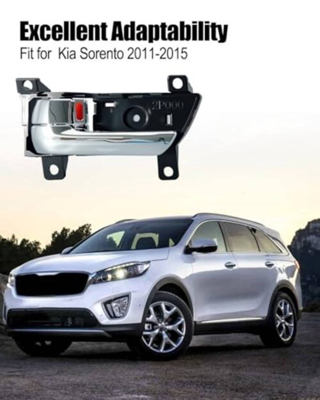 Left interior door pull handle replacement part, black housing with chrome lever