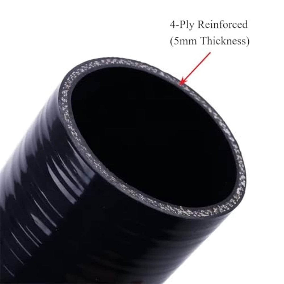 Dark blue silicone coupler hose with reinforced thick wall, open end view