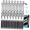 Black screw-in ground anchors with loop eyebolts, strap, and 16-piece hardware set