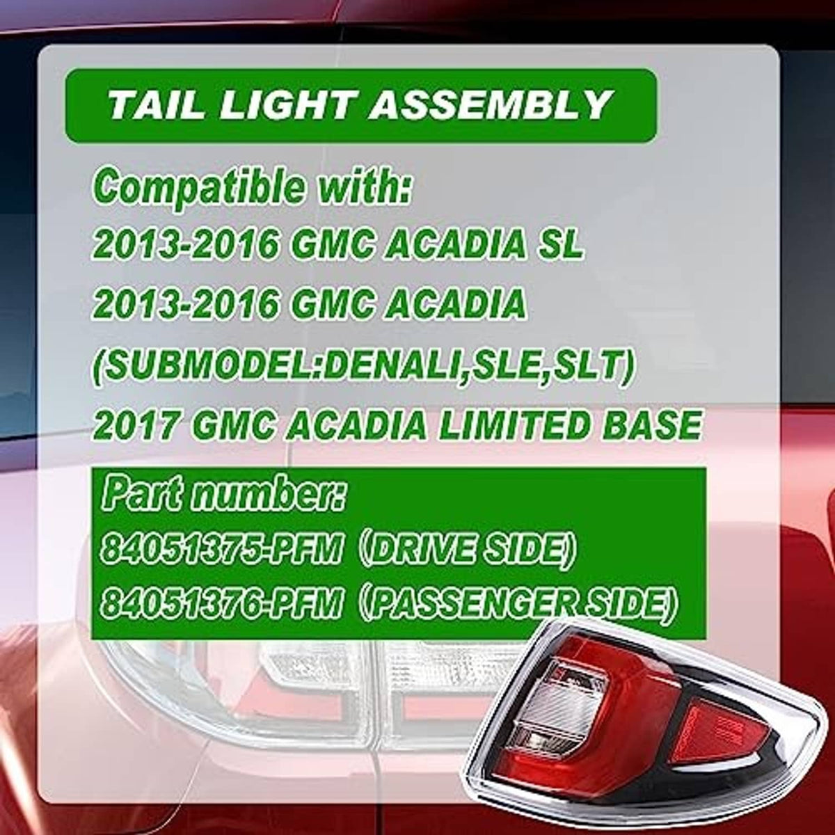 Tail light assembly with clear outer lens, red interior, and chrome-style trim