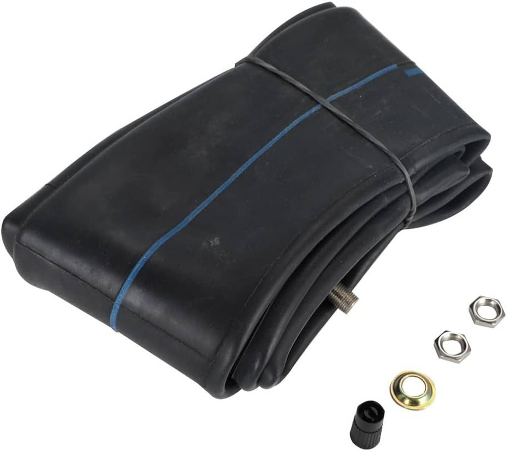 Rolled black inner tube 2.75-21 with blue stripe, valve stem and nuts
