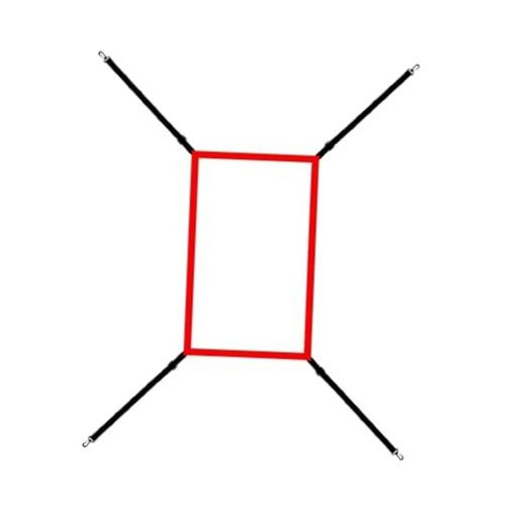 Red strike zone target frame with black support poles and corner attachment clips