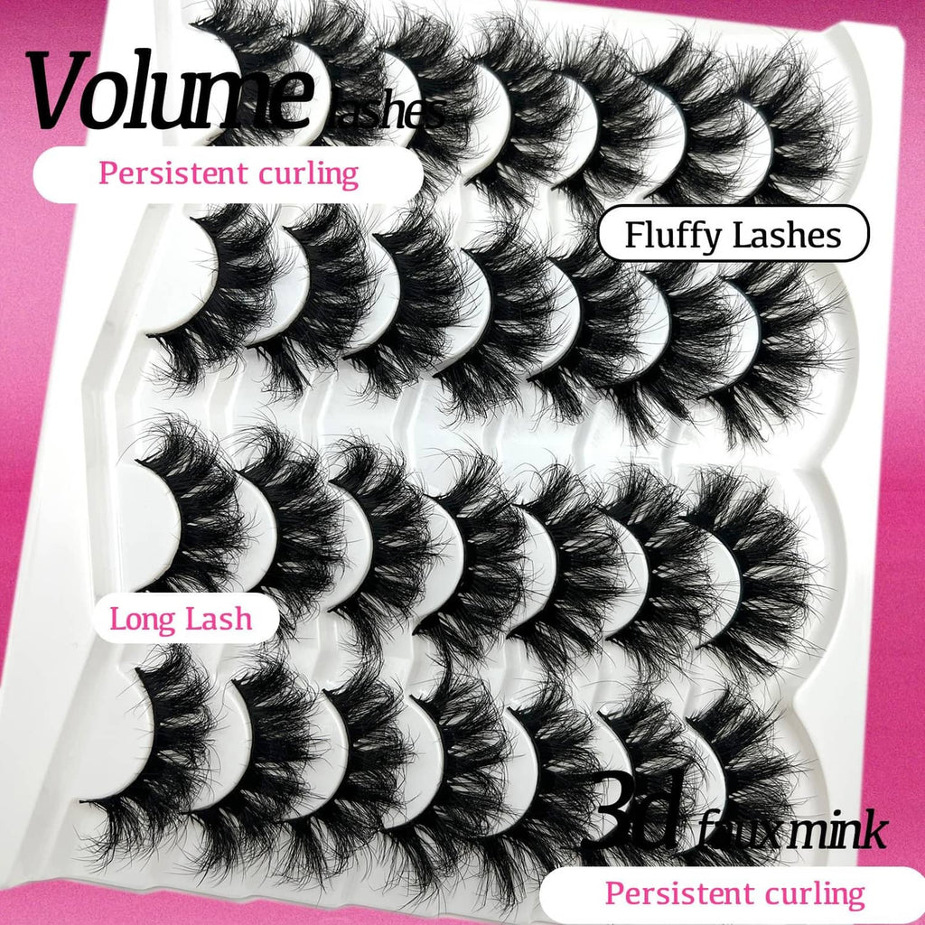 Black faux mink false eyelashes, fluffy long volume with curled lash clusters