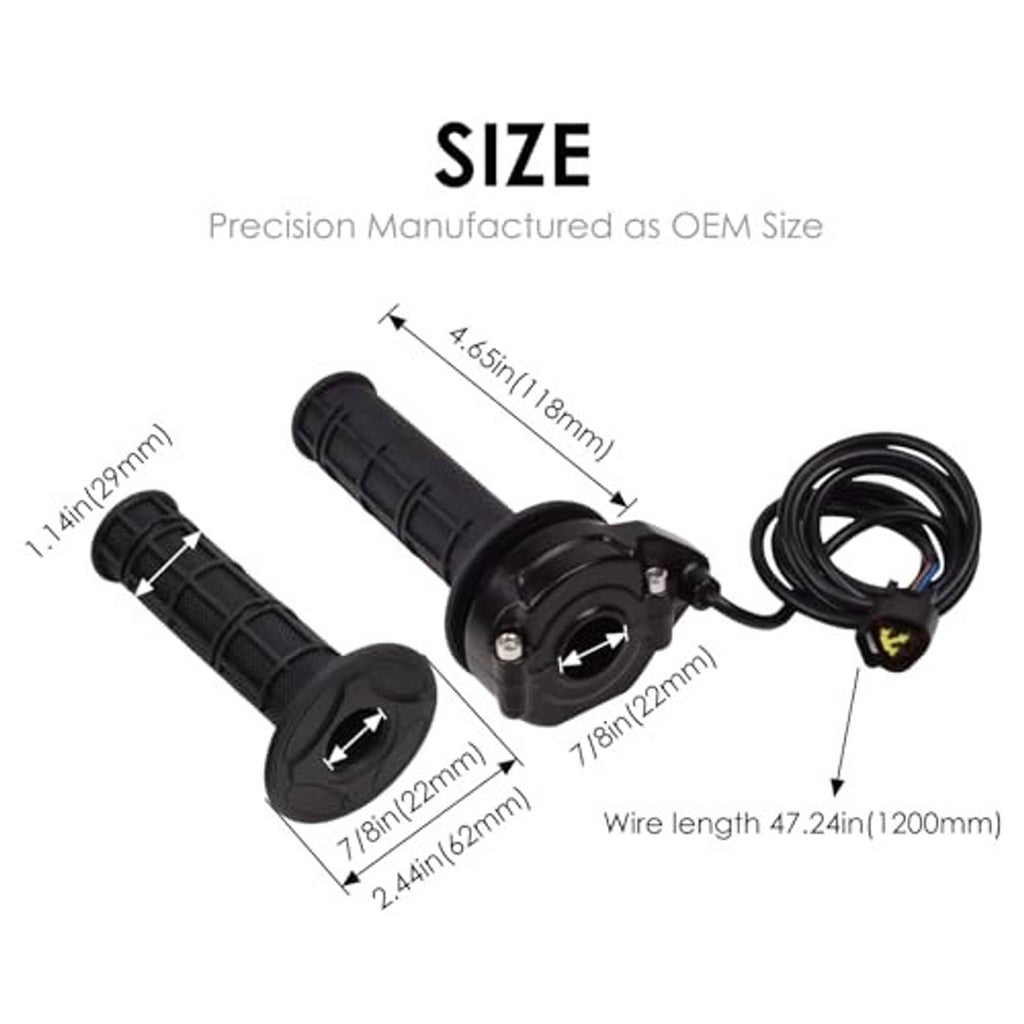 Black throttle handlebar grips with controller housing and wire harness