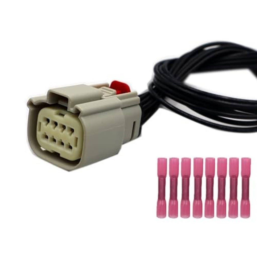 Headlight wiring connector with gray plug and black cable; pink terminal pins
