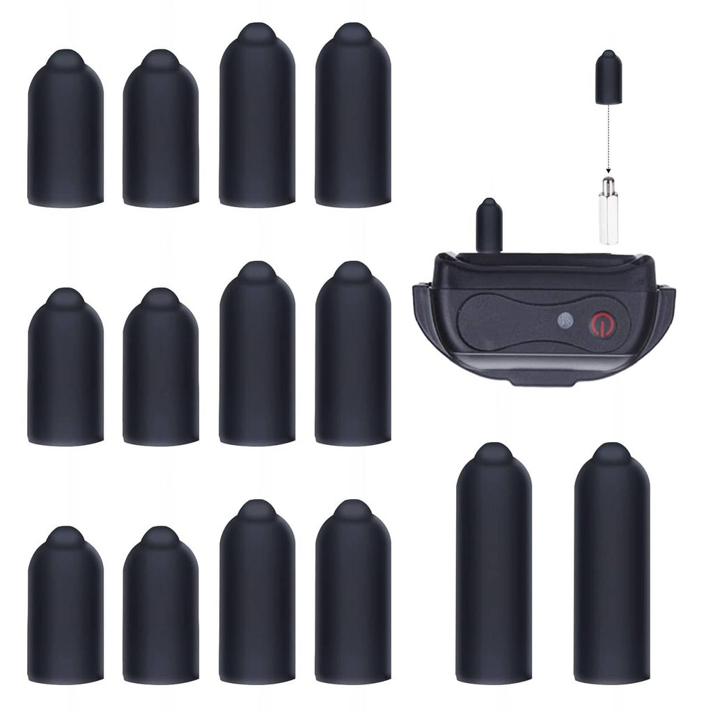 Black rubber shock-collar tips and training receiver unit, set of replacement caps