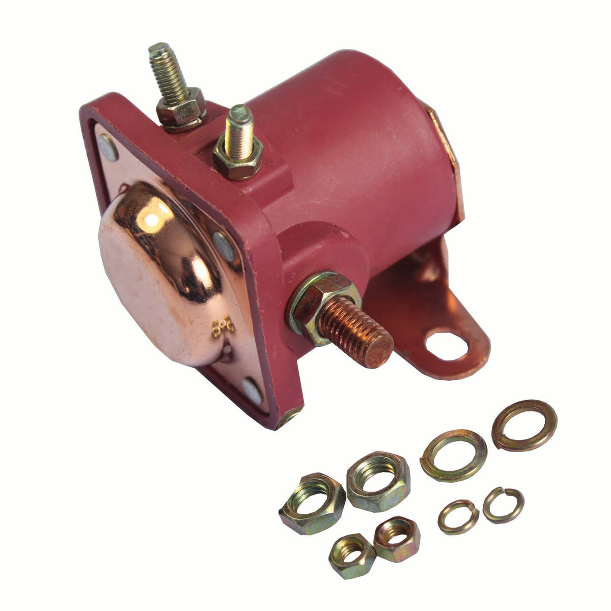 Red 12V solenoid relay with chrome housing and side terminal lug