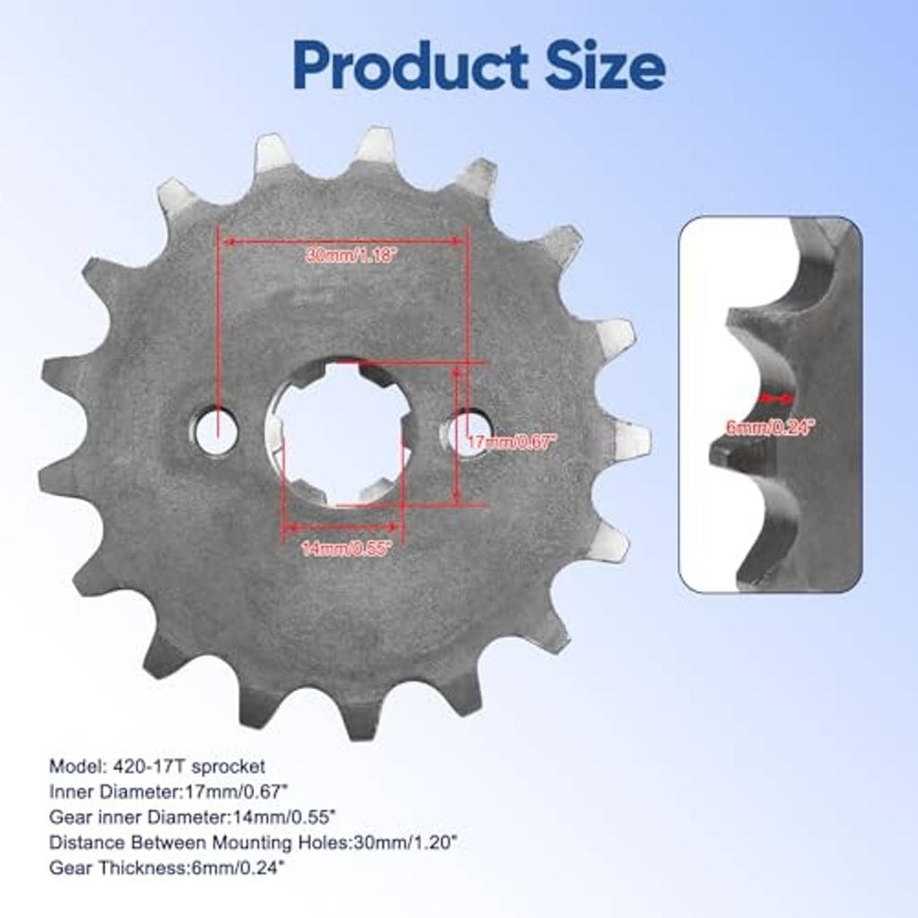 Steel 420-17T sprocket with center hub and two threaded mounting holes