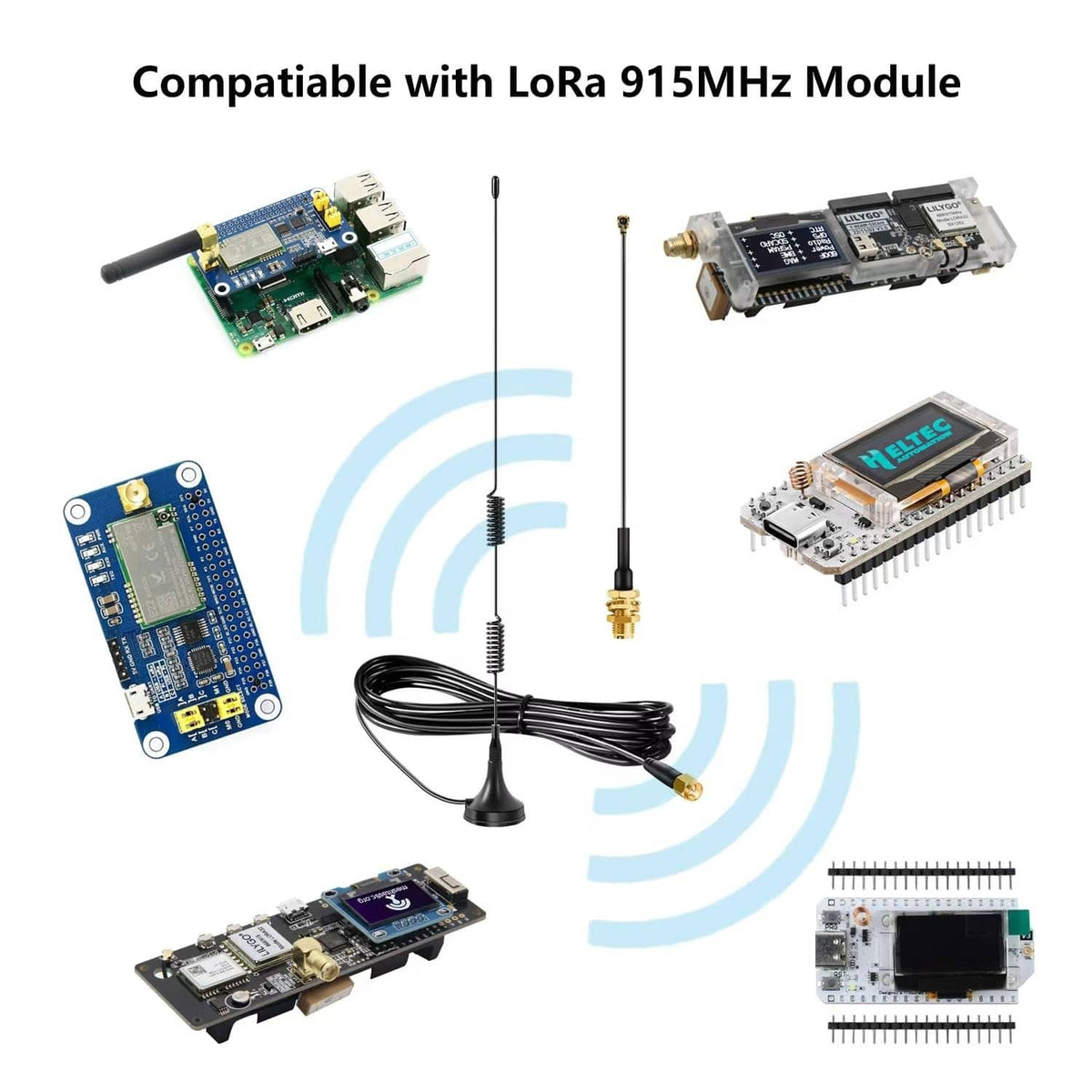 LoRa 915MHz antenna kit with wireless modules, black whips, black cable, gold connectors