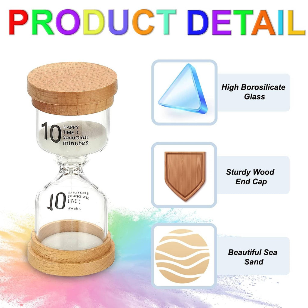 10-minute sand timer with high borosilicate glass and sturdy wooden end caps