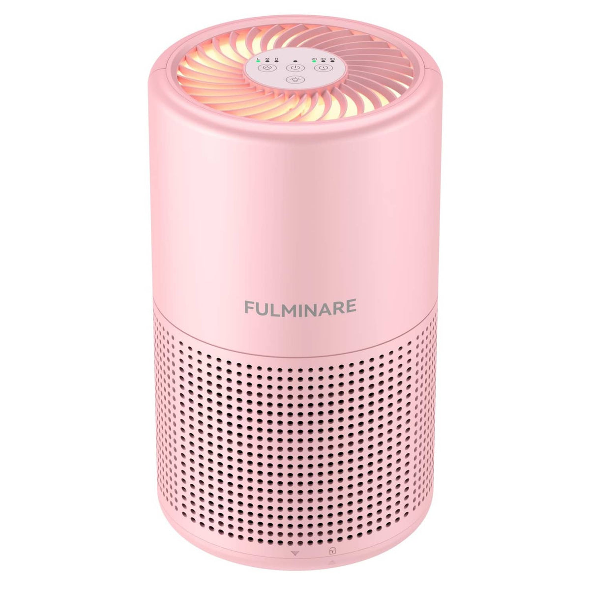 Pink FULMINARE air purifier with circular fan top and front air intake grille