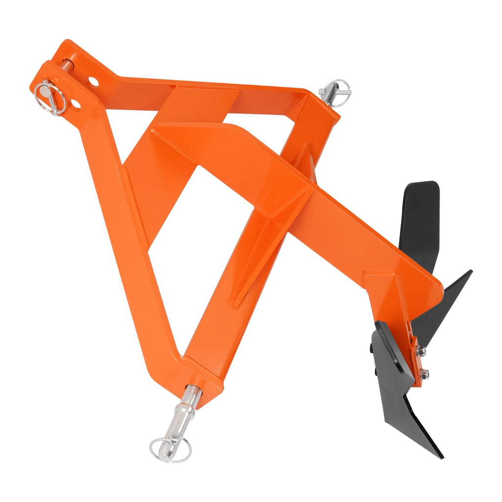 Orange middle buster with black plow blade and three-point hitch hardware